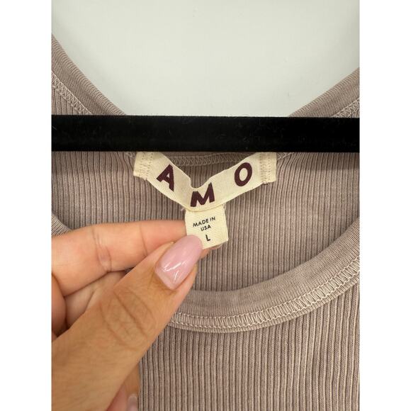 Amo Tank Long Ribbed in Taupe Tan Cotton Scoop Neck Size Large L - Picture 3 of 6